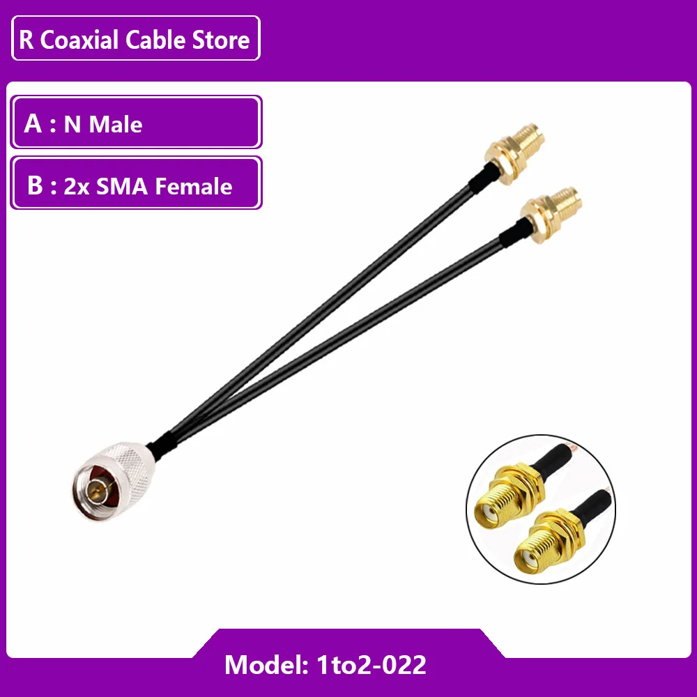 RF Coaxial Y Tipo Splitter, Cabo RG316, N Macho para 2X SMA Conector Fêmea, Combiner Jumper, Adaptador Pigtail, Antena Router WiFi