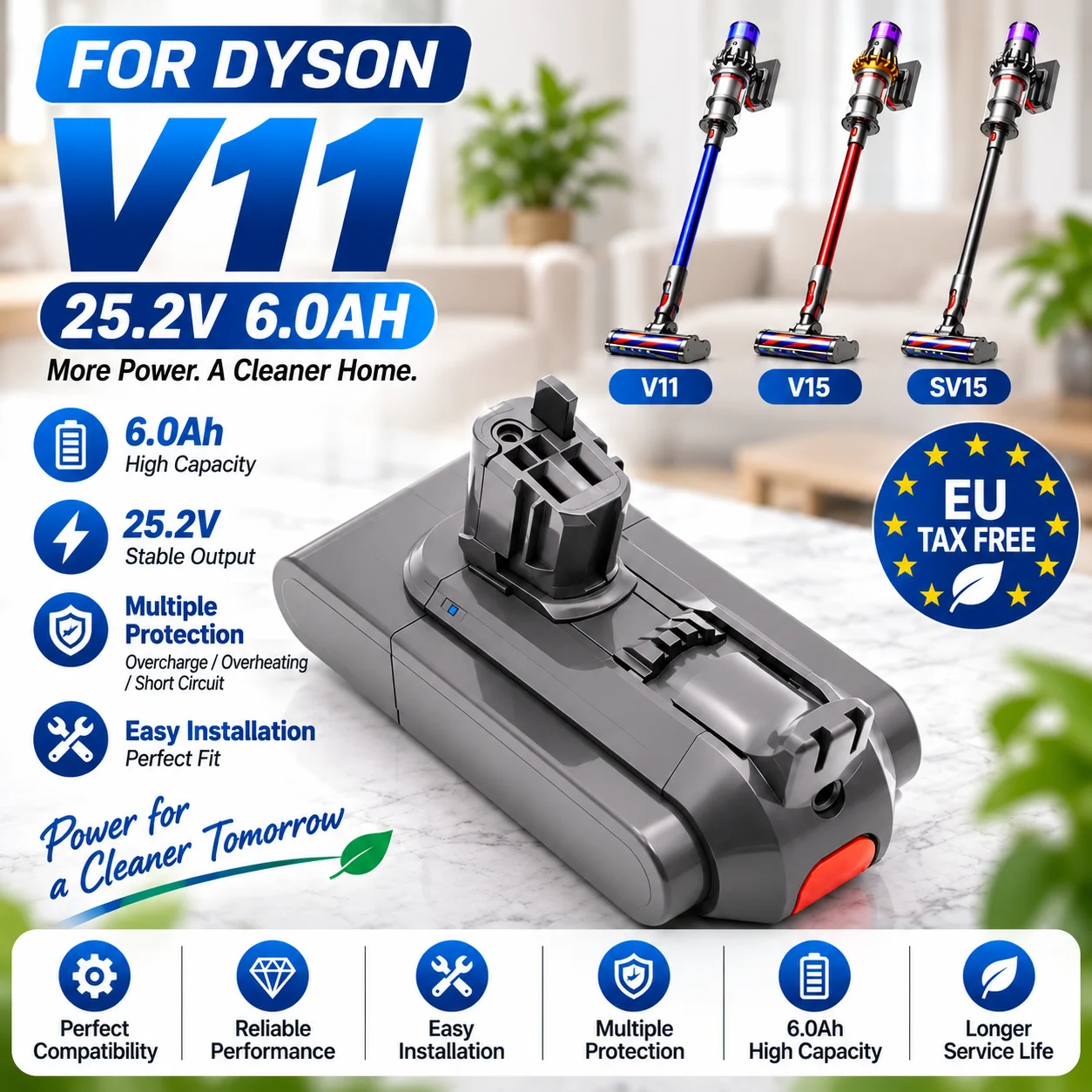 100% kompatibel mit Dyson V11 V15 25,2V 6800mAh Li-Ion Ersatzakku, geeignet für V11 Absolute Extra, Torque Drive Extra, Fluffy Extra, Animal, V15 Detect kabellosen Staubsaugern.