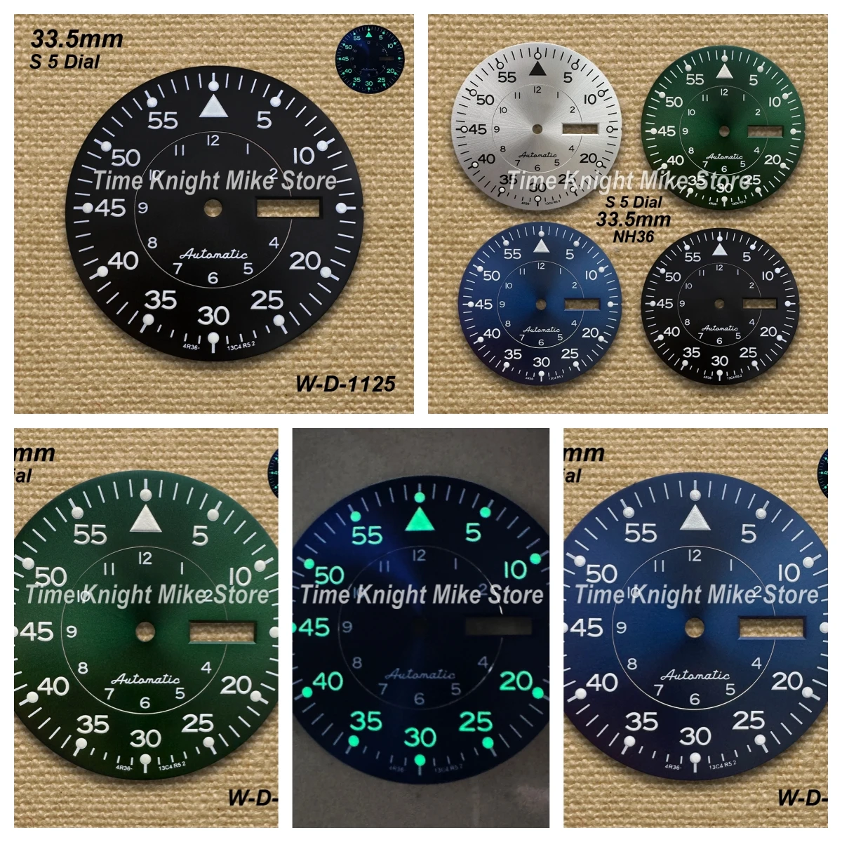 

33.5mm S 5 Logo High Quality Sunray Dial For NH36/4R36 Movement Green Luminous Watch Modification Accessories