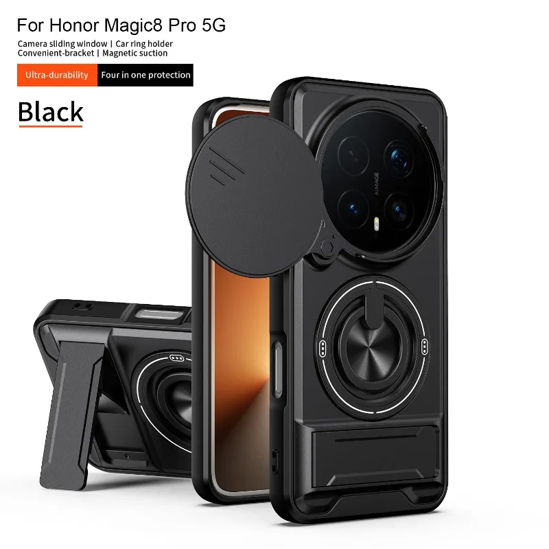 Panzer-Handyhülle für Honor Magic 8 Pro 5G mit Objektivschutz, Magnetring-Ständer und Rückenschale für Magic 8 7 6 5 4 Lite