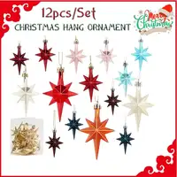 Colgante de árbol de Navidad de estrella de ocho puntas, Bola brillante de plástico, adorno de Festival para decoración de fiesta de Bar en casa, 12 piezas por juego