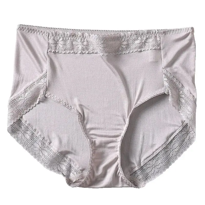 Silk comfort plus size knitted silk underwear mid-waist lace breathable solid color panty Briefs shorts