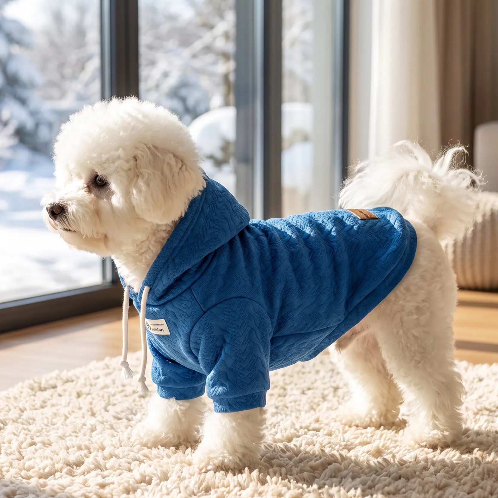 Hundeweste für Herbst und Winter, Plüschweste für Haustiere, Hundekleidung mit Liebesmotiv, Weste für Haustiere mit Zugriemen, dicke und warme Hundeweste. – Detail 10