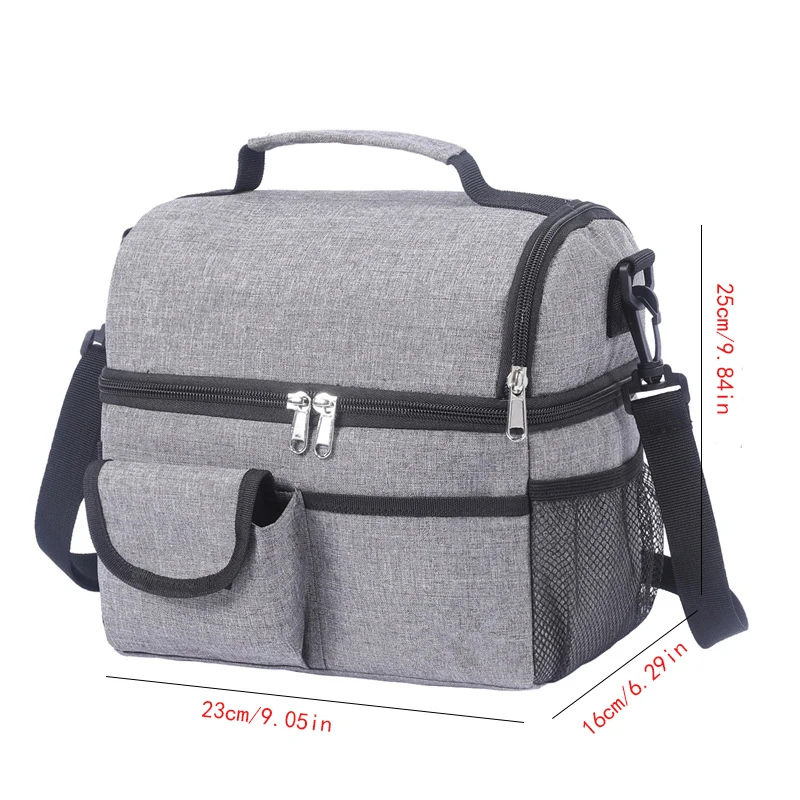 New Bento Bags Thickened Double Lunch Bags Portable Shoulder Picnic Insulated Bags Double Layer Ice Packs