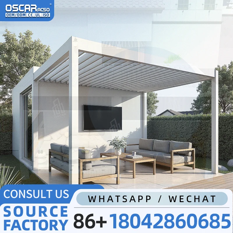 Modern Bioclimatic Powder Coated Waterproof Louvre Roof Aluminum Structure Custom Sized for Balconies Gardens Patios pergola