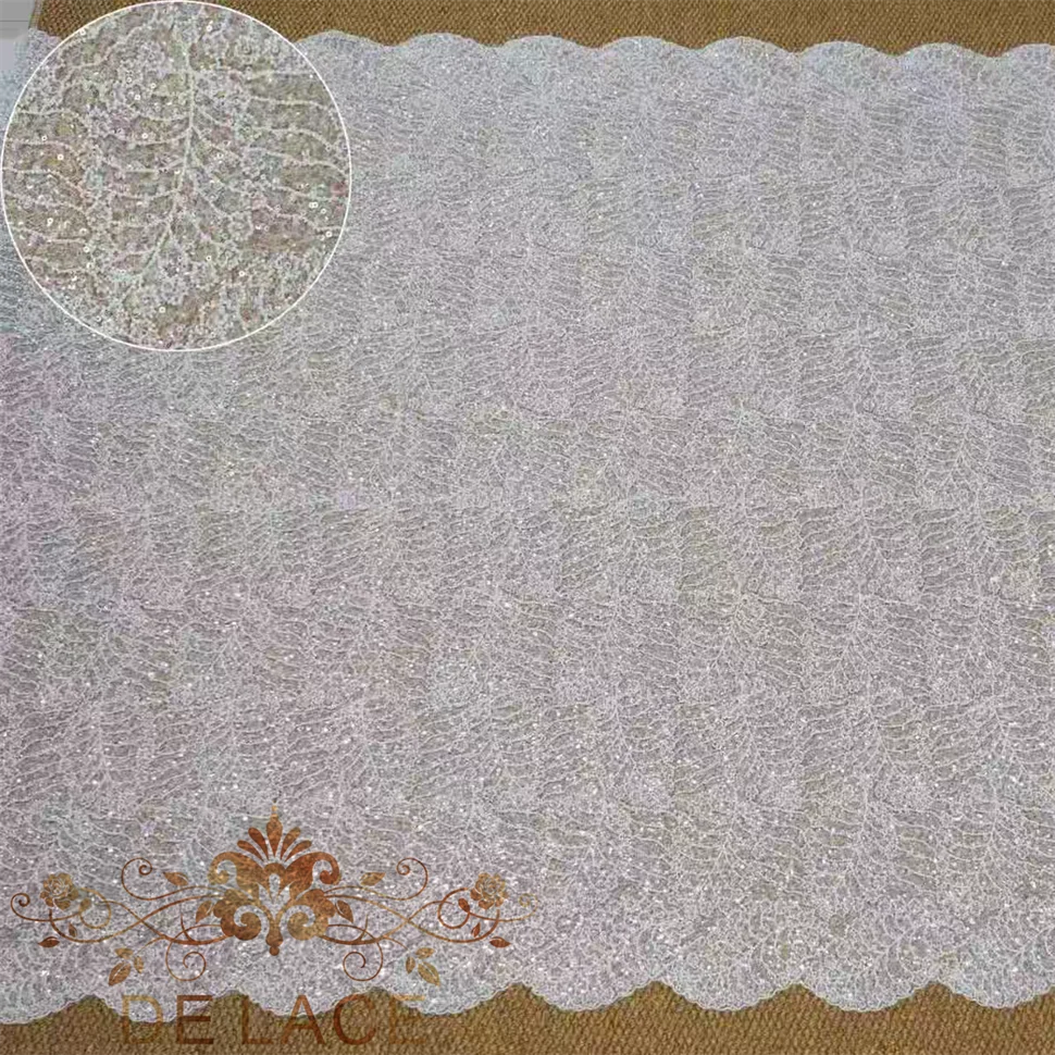 

Новейшее популярное роскошное кружево MGF с тяжелой вышивкой бисером, узором в виде листьев и пайетками, ткань для свадебных платьев