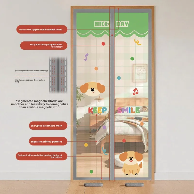 2026New Summer Cartoon Mosquito-Repellent Door Curtain, Magnetic, No-Drill Partition Curtain for Children's Room, Bedroom, Home