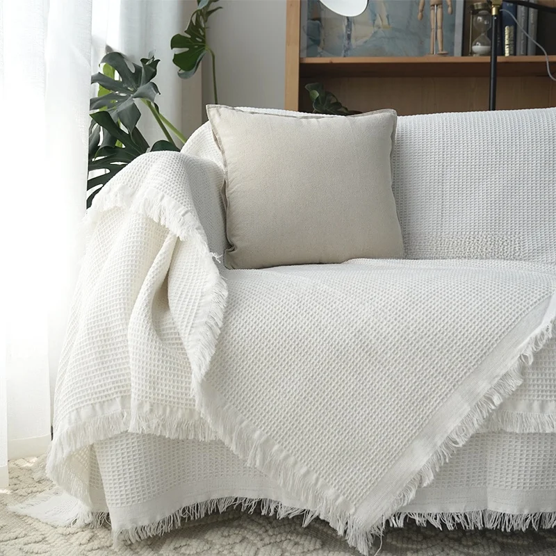 

Nordic Style Full Cover Sofa Cover Knitted Cotton Blanket Decorative Pure Color Furniture Cover New Model Couch Sheet
