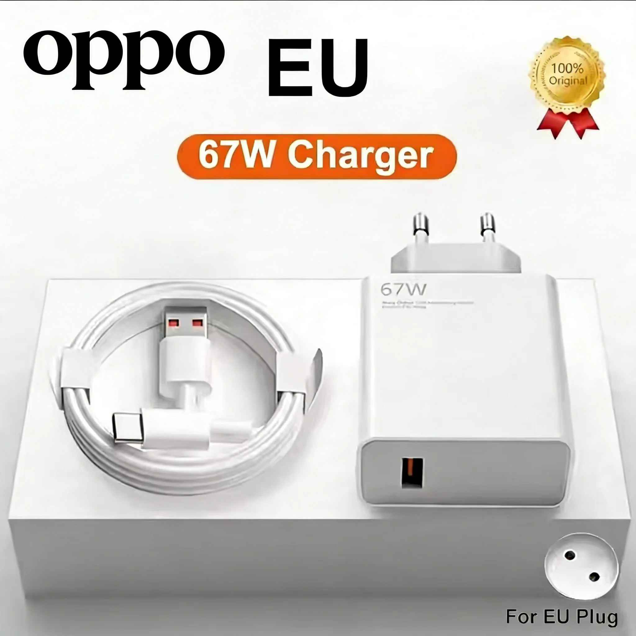 NOVO Kit Carregador Turbo Versão EU com Cabo de Dados Tipo C para Carregamento Rápido para Celulares e Tablets OPPO e Xiaomi, Ideal para Viagem, com Protetor de Cabo