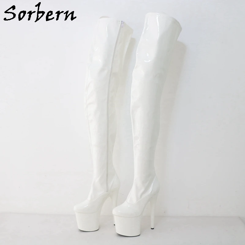 

Sorbern White Glossy Pole Dance Boots Women 73-82cm Crotch Thigh High 20Cm Stripper Heel Thick Platform Shoe Custom Shaft Length