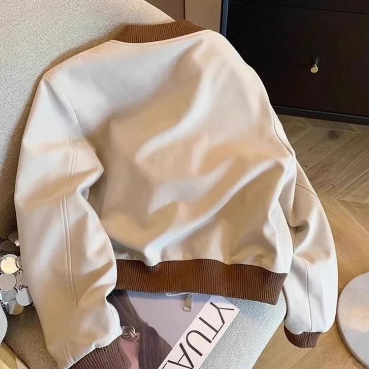 Women Cropped Baseball Jacket 2026 New American Streetwear Color Block Loose Casual Short Coat Spring Autumn Outerwear