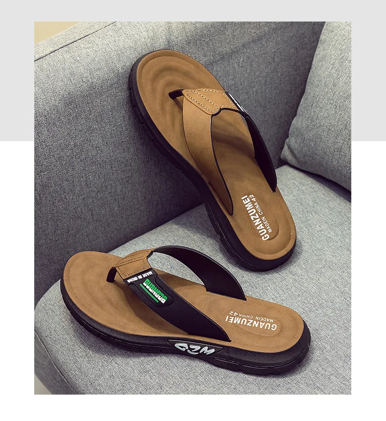 Herren-Leder-Flip-Flops, Sommer-Neuheit, rutschfest, dicke, weiche Sohle, verschleißfest, lässige Sandalen für Zuhause, draußen, Strand – Detail 18