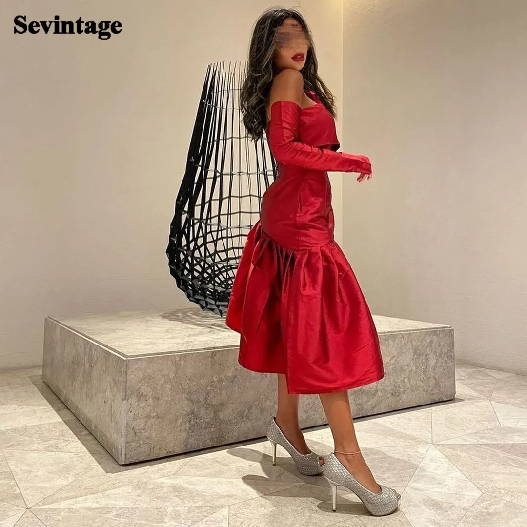 

Sevintage Burgundy Long Sleeves Formal Prom Dresses Arabic Tea Length Midi Evening Dress Women Party Gowns Fashion Outfits 2023