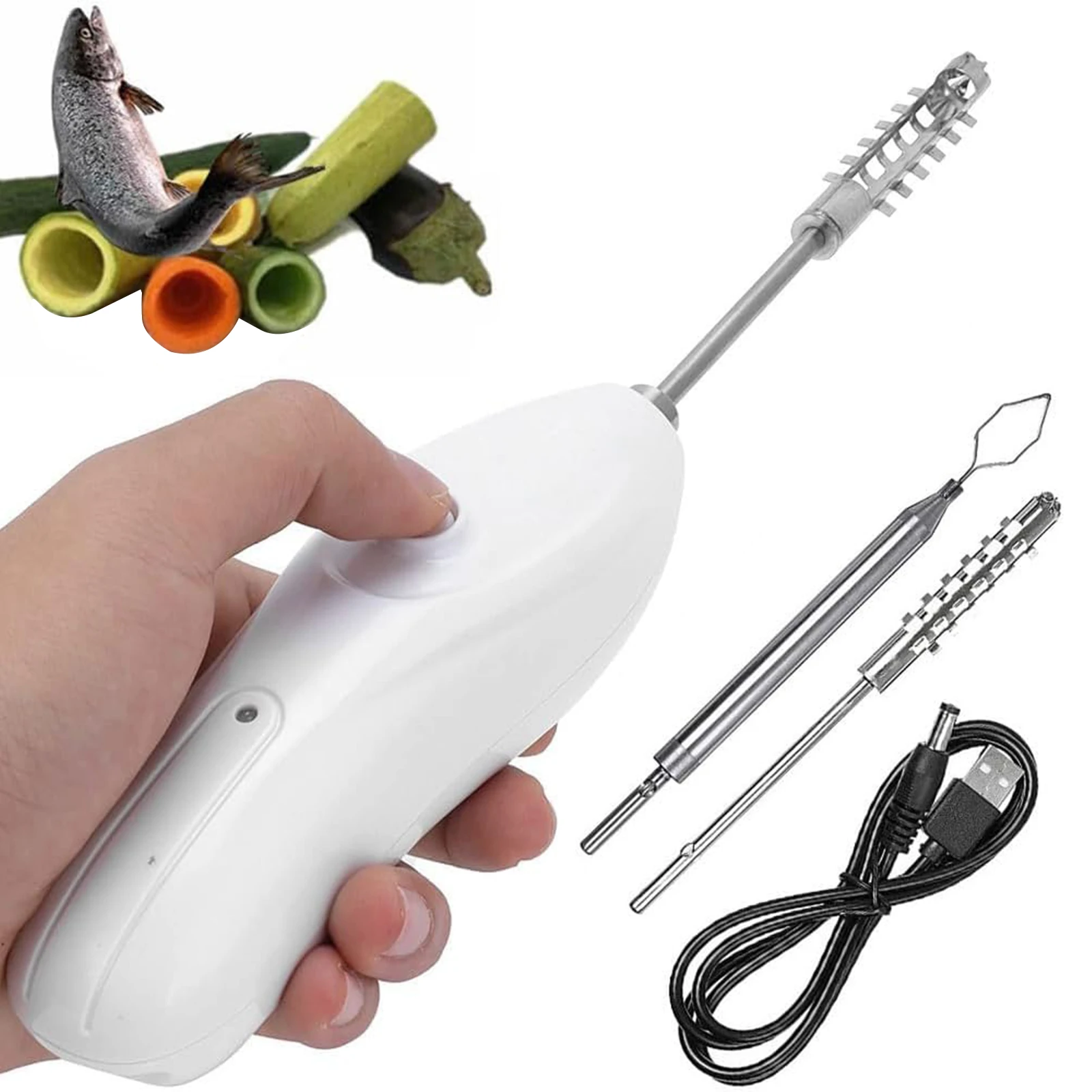 2-in-1 Electric Vegetable Corer Wireless Rechargeable Core Remover for Zucchini Cucumber Squash with Fish Scale Scraper