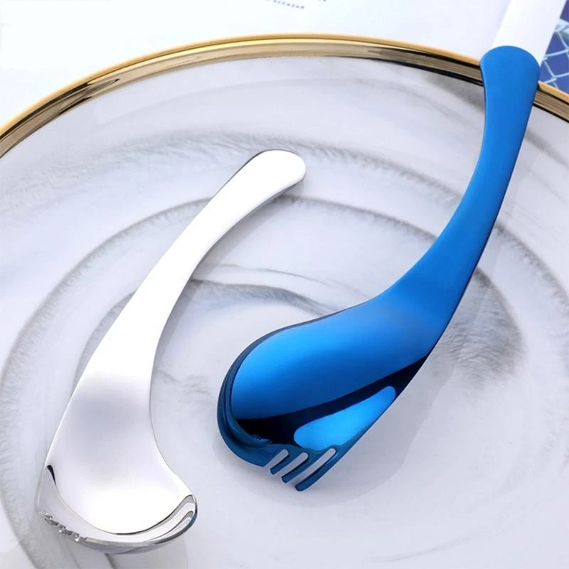 

2 in 1 Stainless Steel Fork Spoon Long Handle Dessert Spoons Fruit Salad Forks