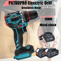 PATUOPRO 10mm Metal Chuck Brushless Electric Drill 2-Speed Cordless Compact Drill Screwdriver Power Tools For Makita 18V Battery
