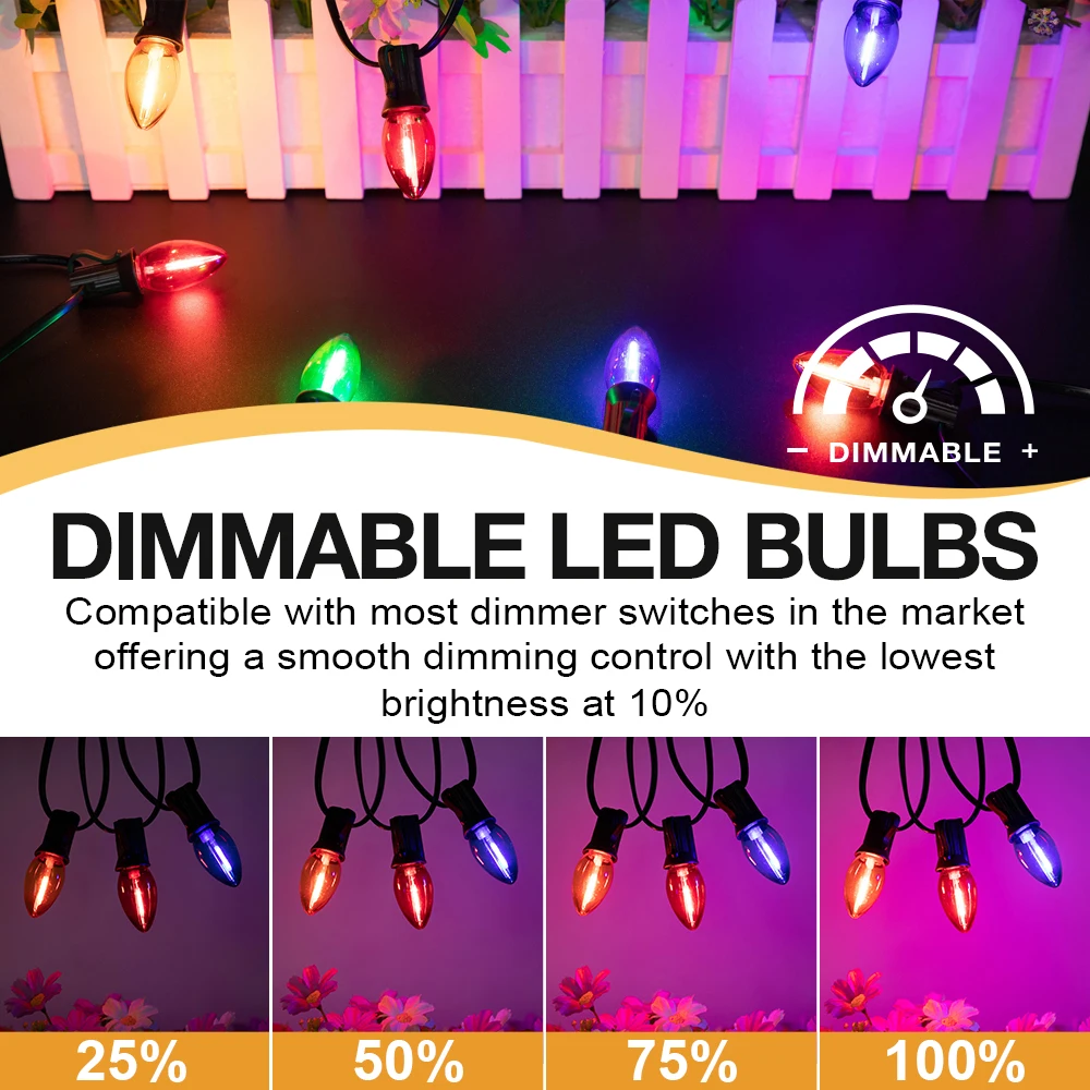 C7 vela de plástico bombillas coloridas E12 1W bombilla LED Multicolor para Navidad luces de cadena al aire libre 110V 220V luces de decoración