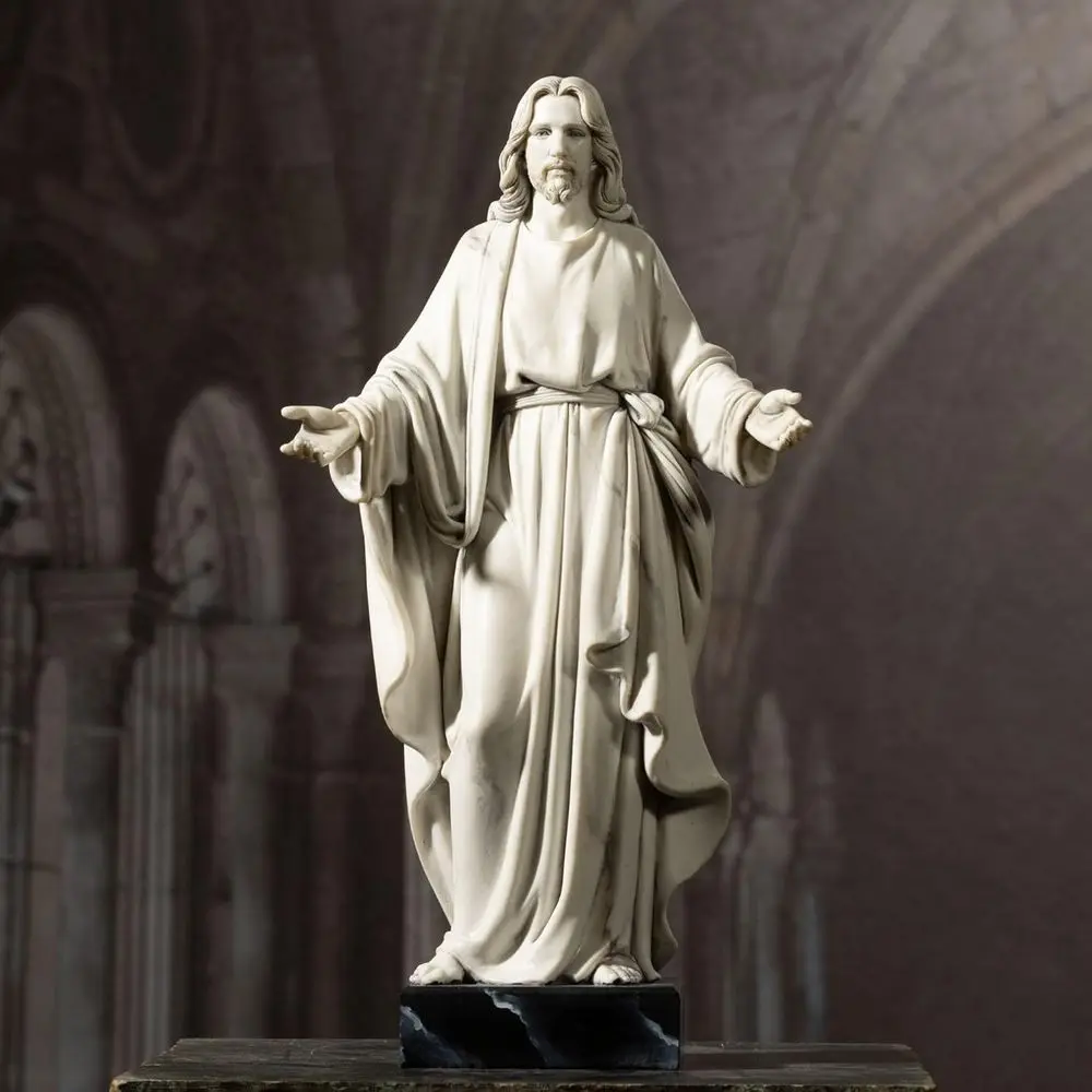 12-Zoll-Jesus-Statue, handbemalt, Marmor, Jesus Christus mit offenen Armen, religiöse Heimdekoration, Kunstharz-Schnitt, christliche Heimdekoration