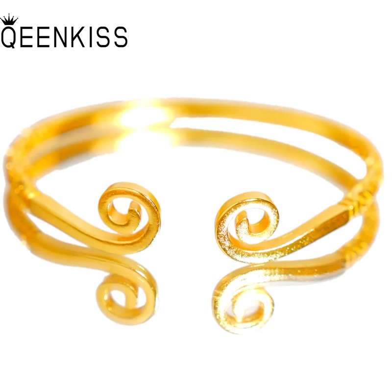 QEENKISS Gold Vintage Wukong Cloud Golden Hoop Bracelets Bangles For Women Wedding Party Birthday Christmas Girll Gifts BT5341