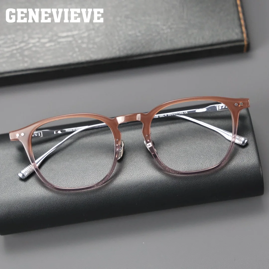GENEVIEVE Pure Titanium Geometric Round Design Polarized Sunglasses Photochromic Anti Blue-ray Glasses Customizable Prescription