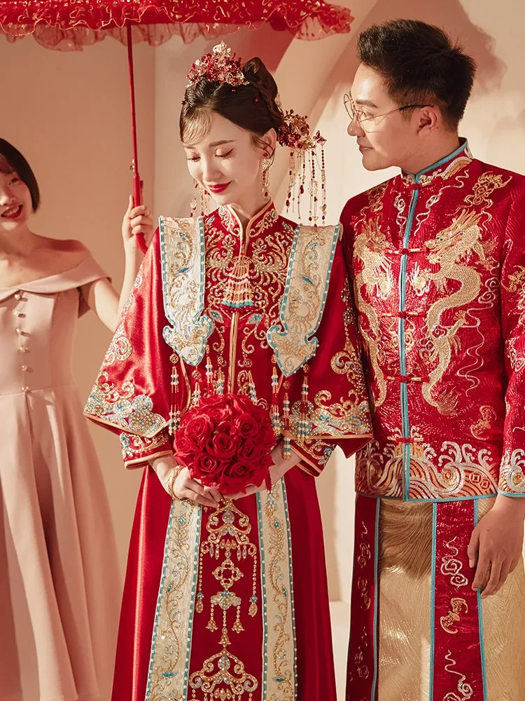 Abito da sposa cinese dinastia Ming Hanfu abito da sposa con antica rima: uomini e donne In coppia di abiti Tang