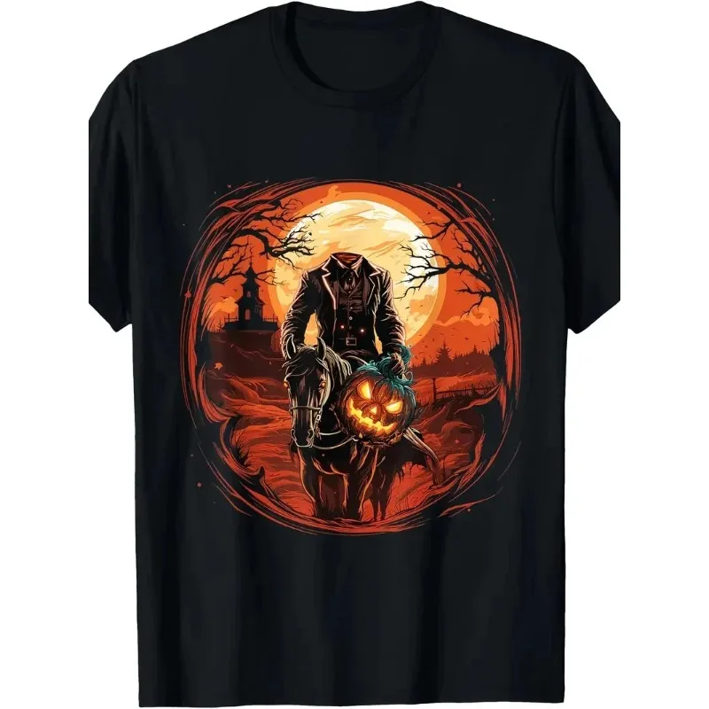 Men's Halloween T-shirt - Terrifying Headless Black Knight Summer New Style High Street T-shirt Suitable for Both Men and Women