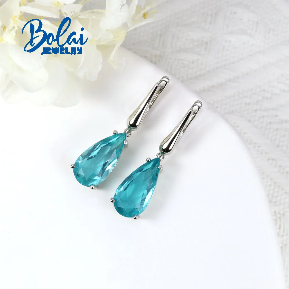 Doublets Paraiba quartz pear 10*20mm gemstone earrings 925 sterling silver Simple fashion design fine jewelry