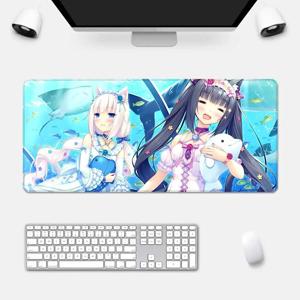 Cute NekoPara Mousepad HD Printing Computer Gamers Locking Edge Non-slip Mouse Pad XXL90x40cm Keyboard PC Desk Pad