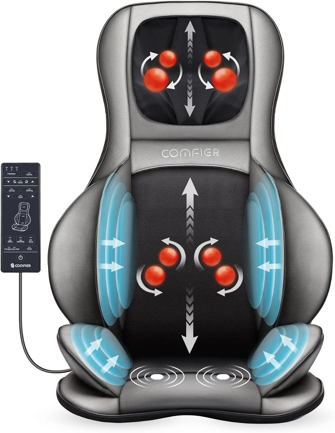 

COMFIER Shiatsu Neck Back Massager with Heat, 2D ro 3D Kneading Massage Chair Pad, Adjustable Compression Seat