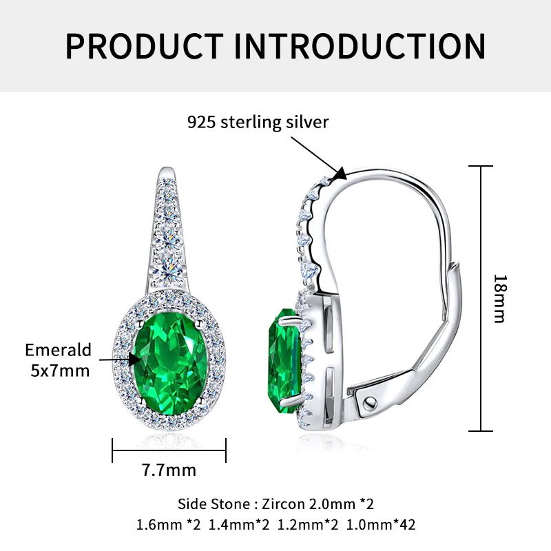 5x7mm Oval Artificial Emerald Hoop Earring 925 sterling silver Ladies Zircon Earrings for Women Date Party Fashion Jewelry Gift