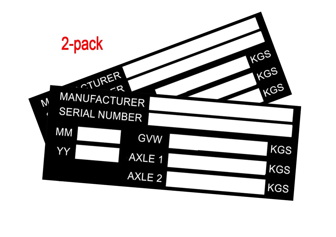 2-PACK VEHICLE TRUCK BOAT Trailer Blank VIN & Weight AXLE Chassis Plate140mm x 50mm Identification Number