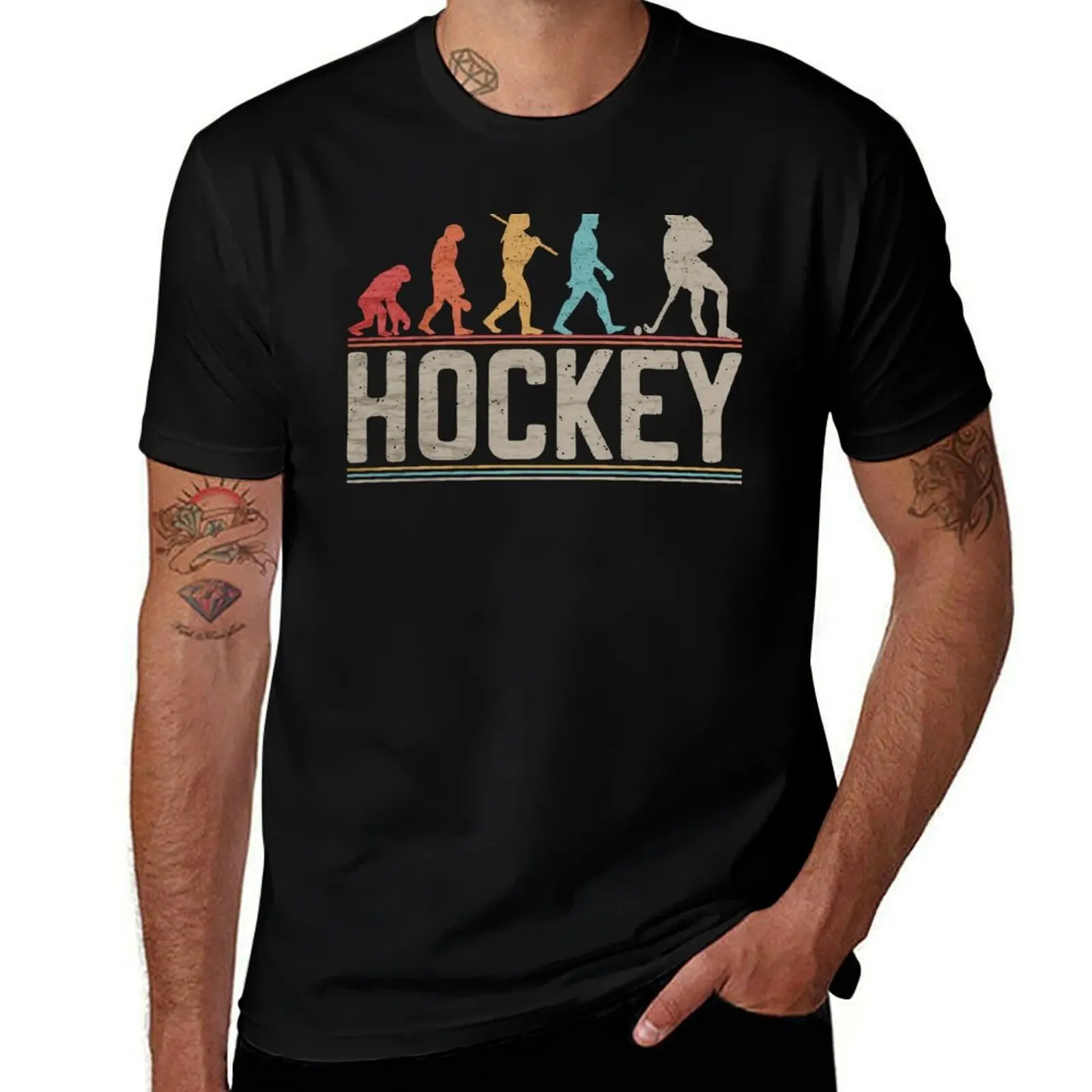 Ice Hockey Evolution of Man Vintage Funny Hockey Player Gift Idea T-Shirt Plus Size Simple Casual Top