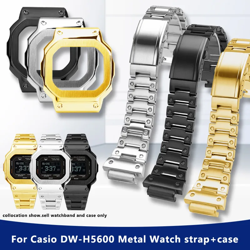 

DW-H5600 Metal Watch strap+Watch case For Casio G-SHOCK dw-h5600 modify Stainless steel Silver black gold Men's Watchband+case