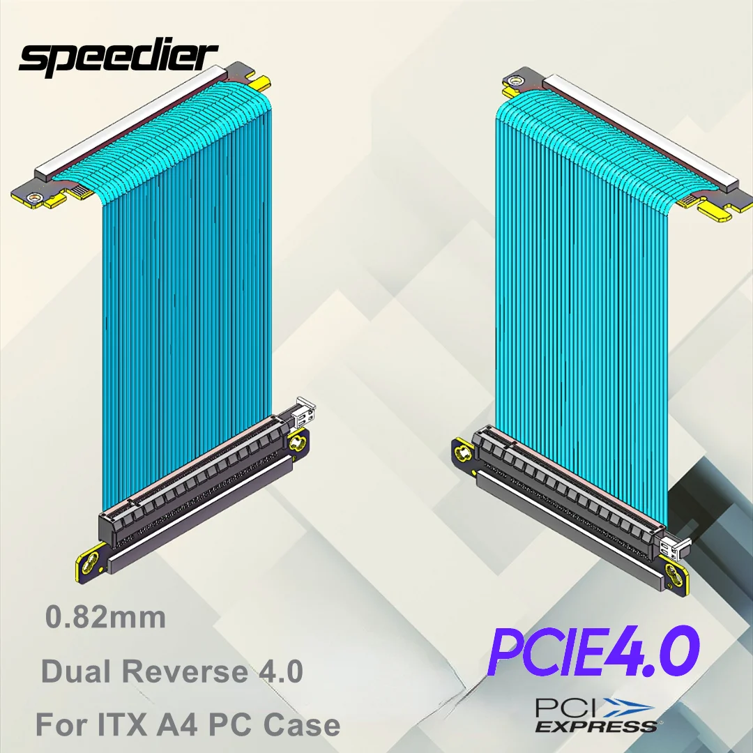 

Double Reverse Pci-e 4.0 Riser Cable 185mm Vertical GPU Mount Blue for ITX A4 PC Case PCIE 4.0 16x Shielded Extreme High Speed