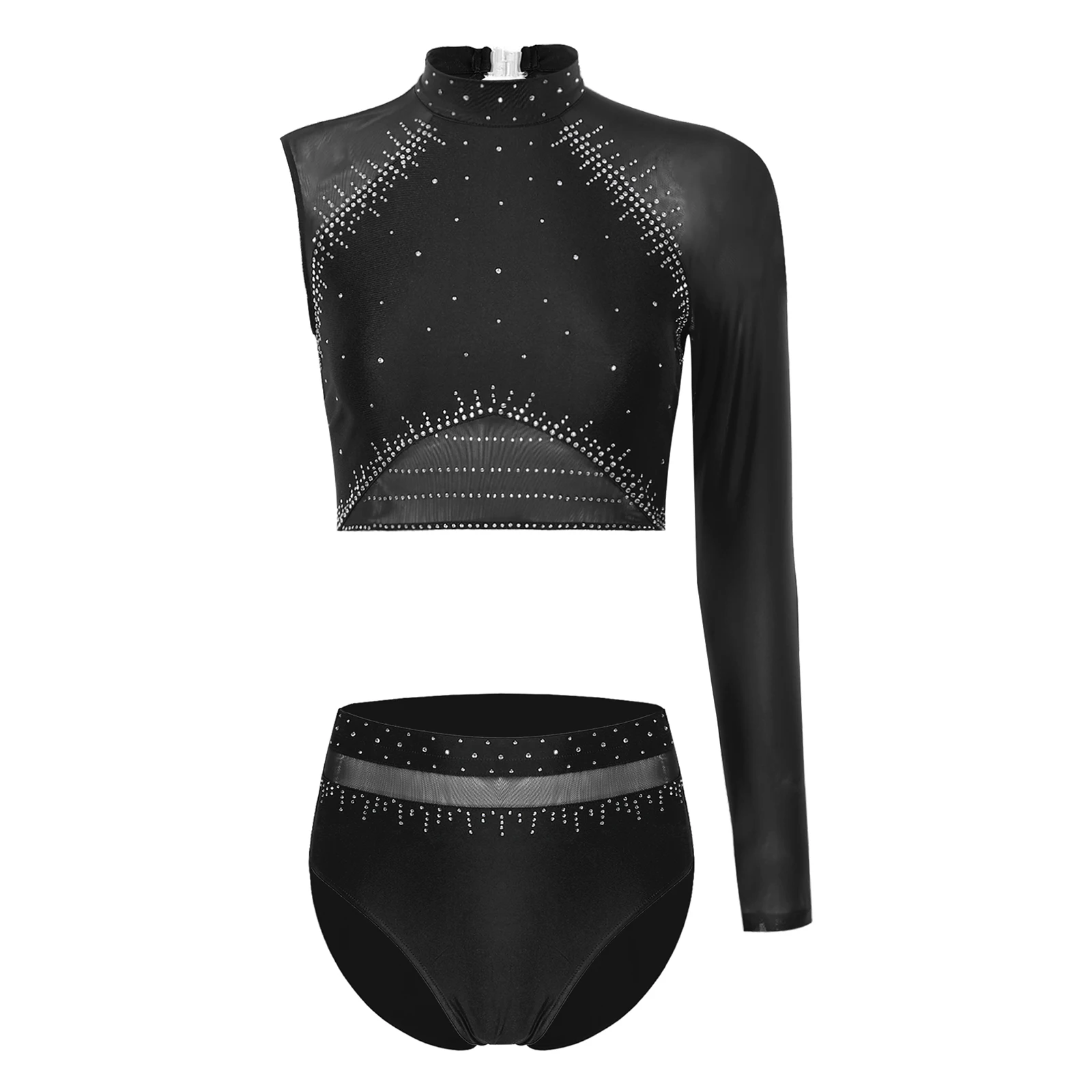 Mulheres Patinação artística Traje de dança, Traje de ginástica, Balé, Yoga Performance Dancewear, malha pura, Strass Top Curto com Cuecas