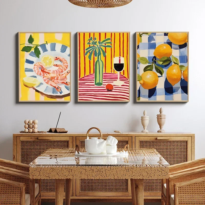 Fruit Market Blueberry Cherry Grapes Lemon Papaya Pear Peach Poster Print Wall Art Pictures Canvas Painting Room Home Decor Gift