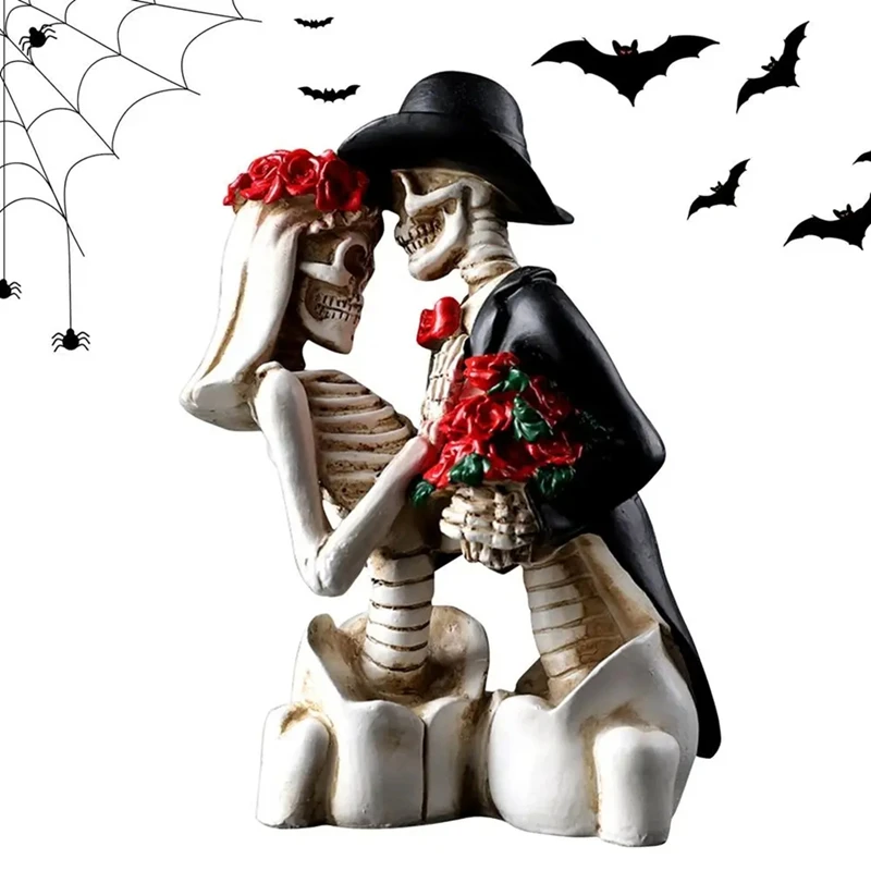 Resin Skeleton Figurine Halloween Decoration Gothic Lovers Romantic Bride & Groom Figurine Wedding Statue Gifts