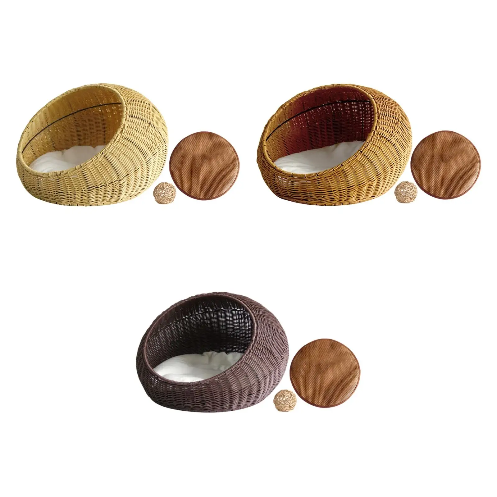 

Cat Basket Bed Imitation Rattan Scratcher Resistant Pets Under 5kg Cat Nest
