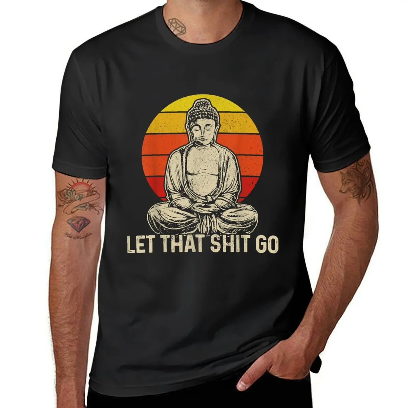 

Buddha Meditation Let It Go Vintage Funny Yoga Gift T-Shirt aesthetic clothes plus sizes blacks mens t shirt