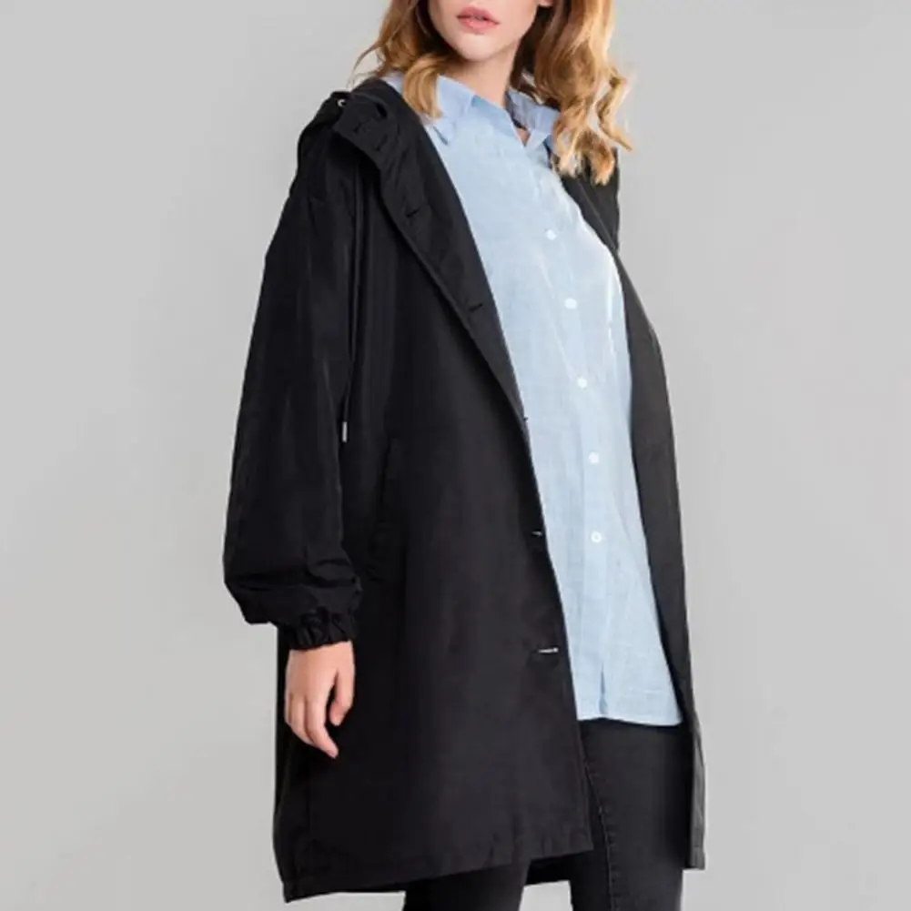 Manteau coupe-vent à capuche pour femme, coupe-vent d'automne, simple boutonnage, mi-long, manches longues fines, Wstring de proximité, document pour femme