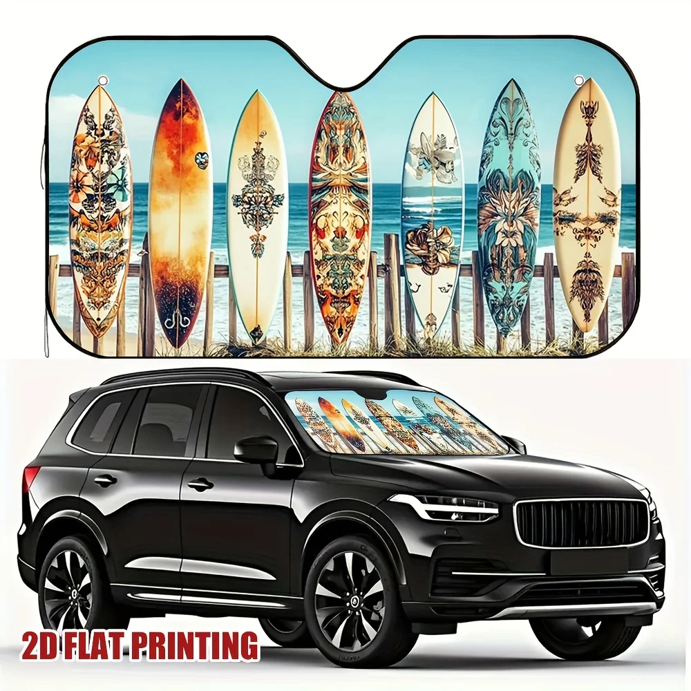 

Summer 1pc Artistic Surfboards Car Sun Shade Fit for Vehicles, Stylish Beach-Themed Design Vibrant Surfboard Patterns Durable