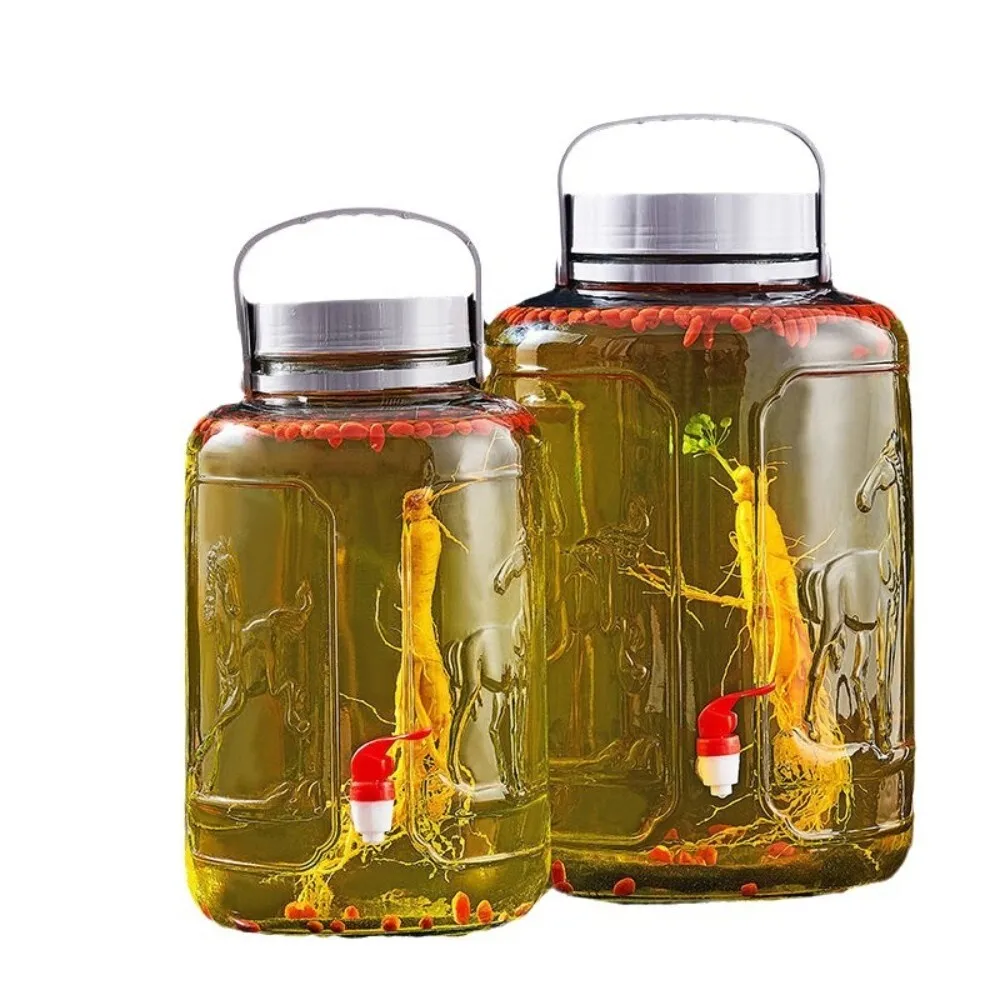 

Home Thickened Large Capacity Sealed Glass Jar with Faucet for Brewing Wine Storage Kitchen Organization Liquid Container