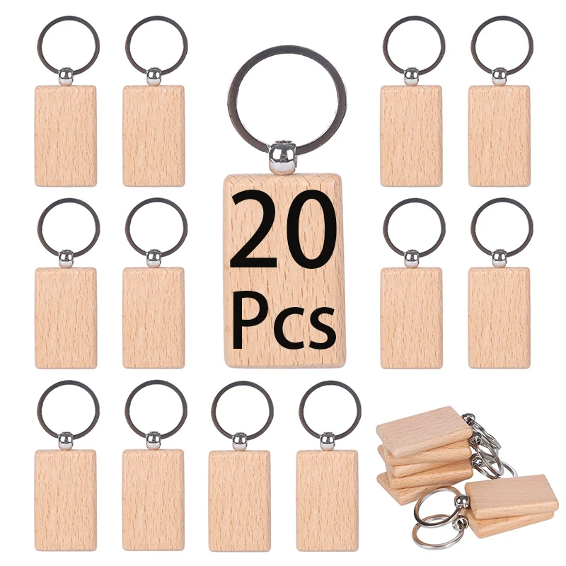 

20Pcs Wooden Keychain Blanks Wood Key Chain Blanks Unfinished Wood Key Ring DIY Crafts Dad Mum Boyfriend Gift