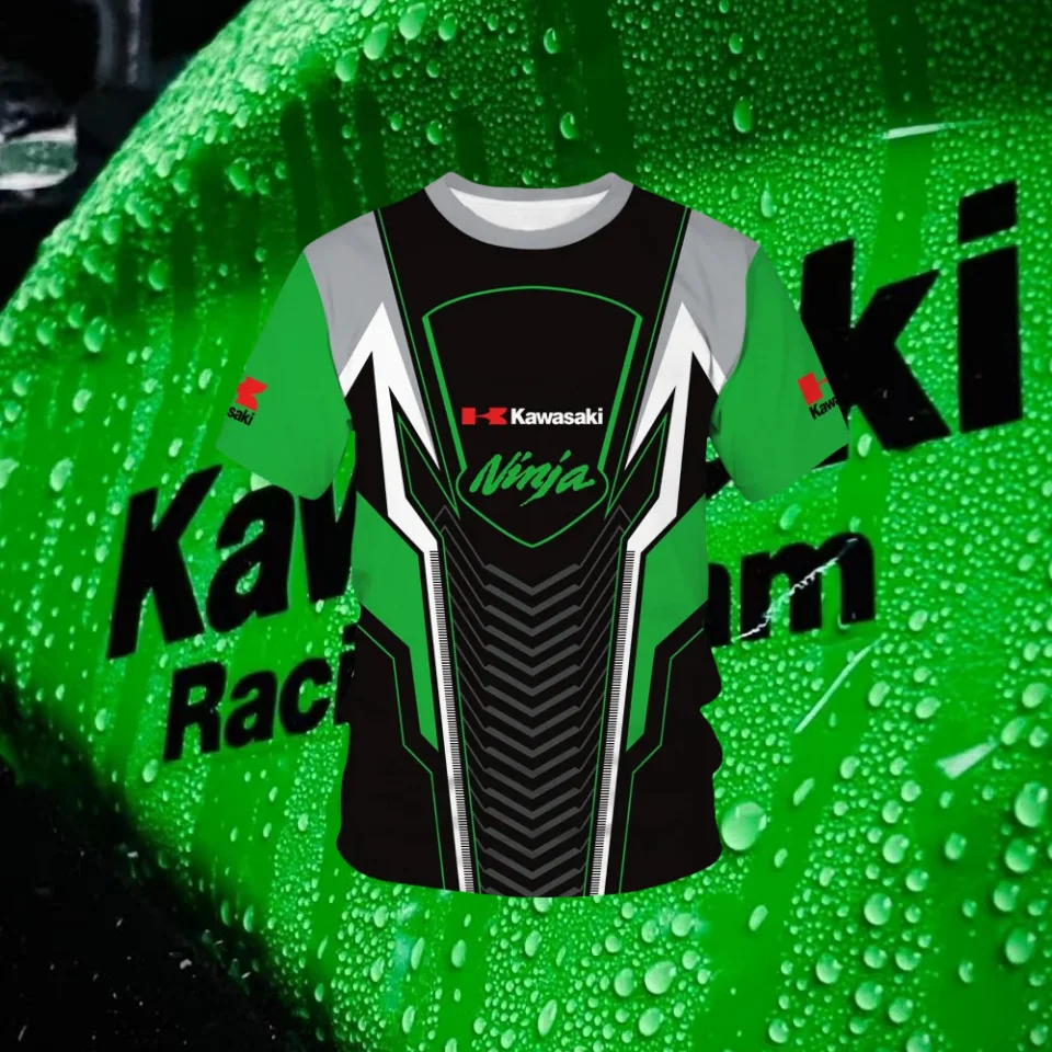 

2025 Summer New Men's Motorcycle T-shirt Kawasaki Logo 3D Printed Casual Short Sleeve Breathable T-shirt Fashionable Cool Trend