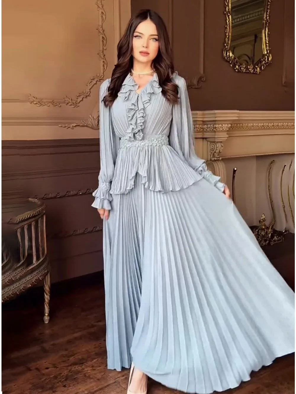 Muslim Women pleated dress for Eid ruffle abaya Saudi Arab Long Robe Ramadan Morocco Dubai Abayas Kaftan Islam Vestidos Jalabiya