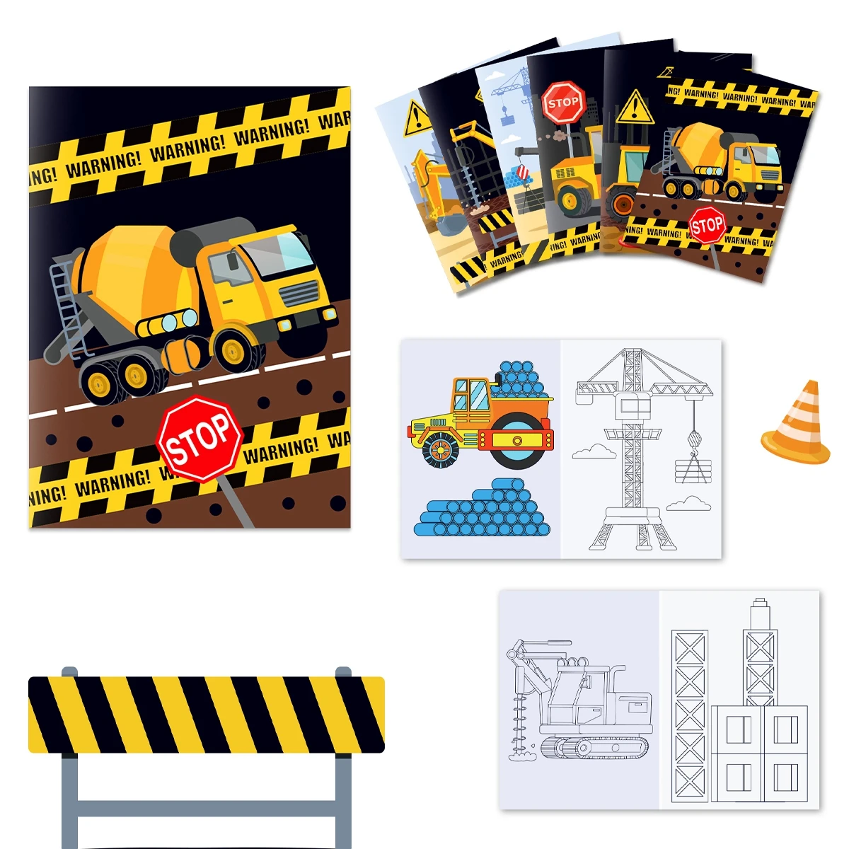 Coloring Doodle Book Construction Watercolor Painting Excavator Tractor Engineering Vehicle Party Decoration Kids Baby Shower