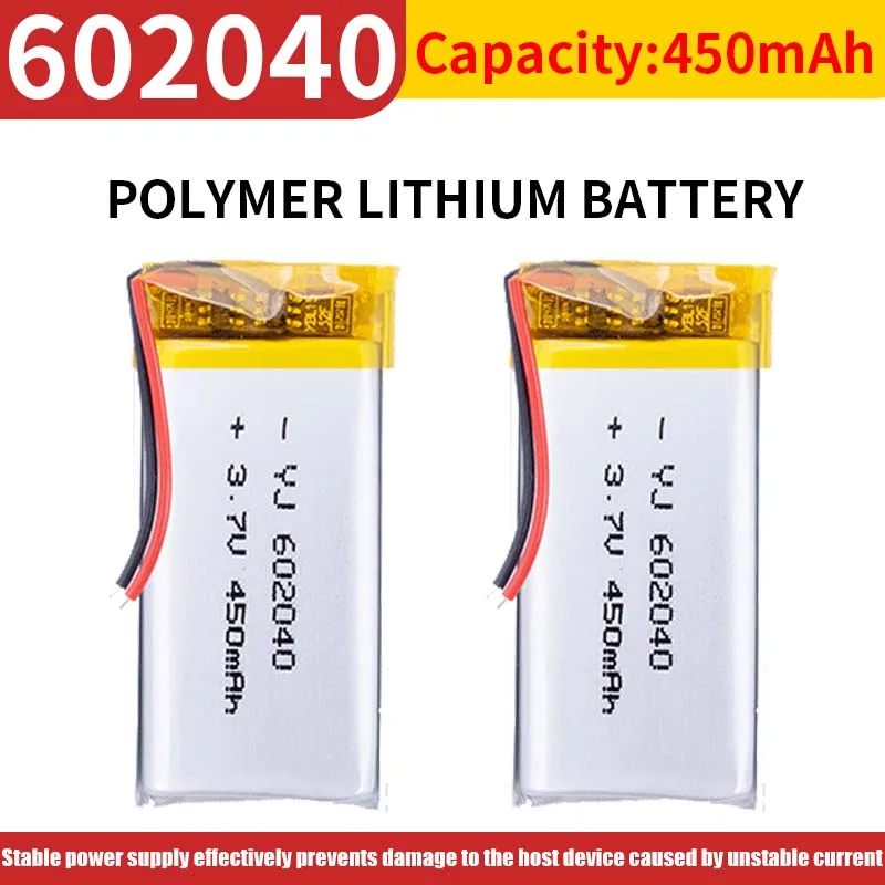 3.7V 450mAh 602040 Polymer Lithium LiPo Rechargeable Battery for Bluetooth Headset Beauty Instrument Selfie Stick Sprayer