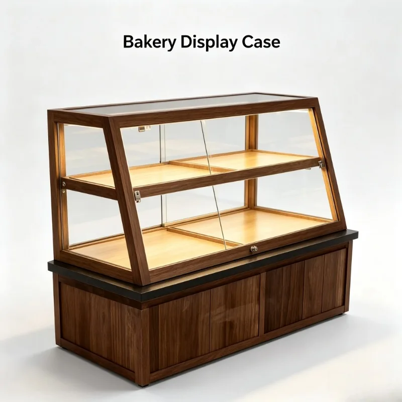 Solid Wood Glass Bakery Display Cabinet Small Front Desk Bar Counter Showcase for Cake Coffee Shop Pastry Dessert Bread