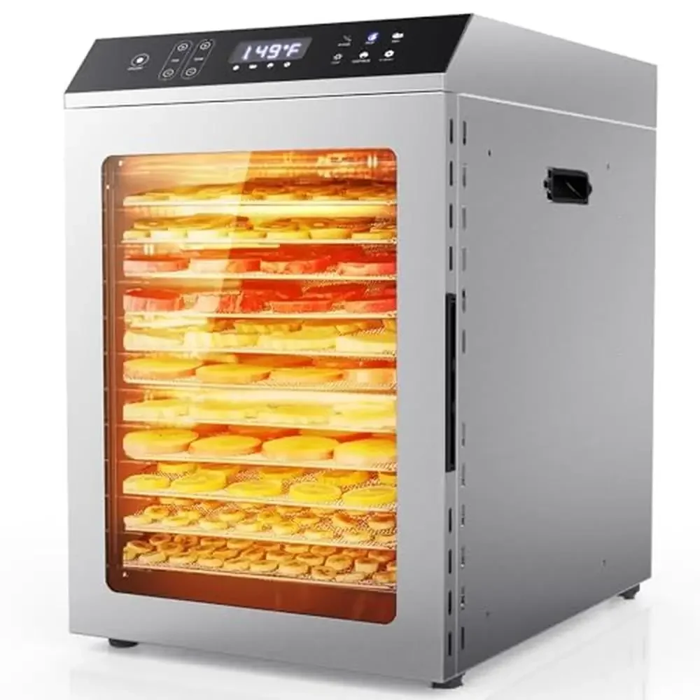 Deshidratador de alimentos de acero inoxidable de 12 bandejas Carne de frutos secos 194 ° F Temporizador Secador Keto Snacks Apto para lavavajillas 800W Funcionamiento silencioso