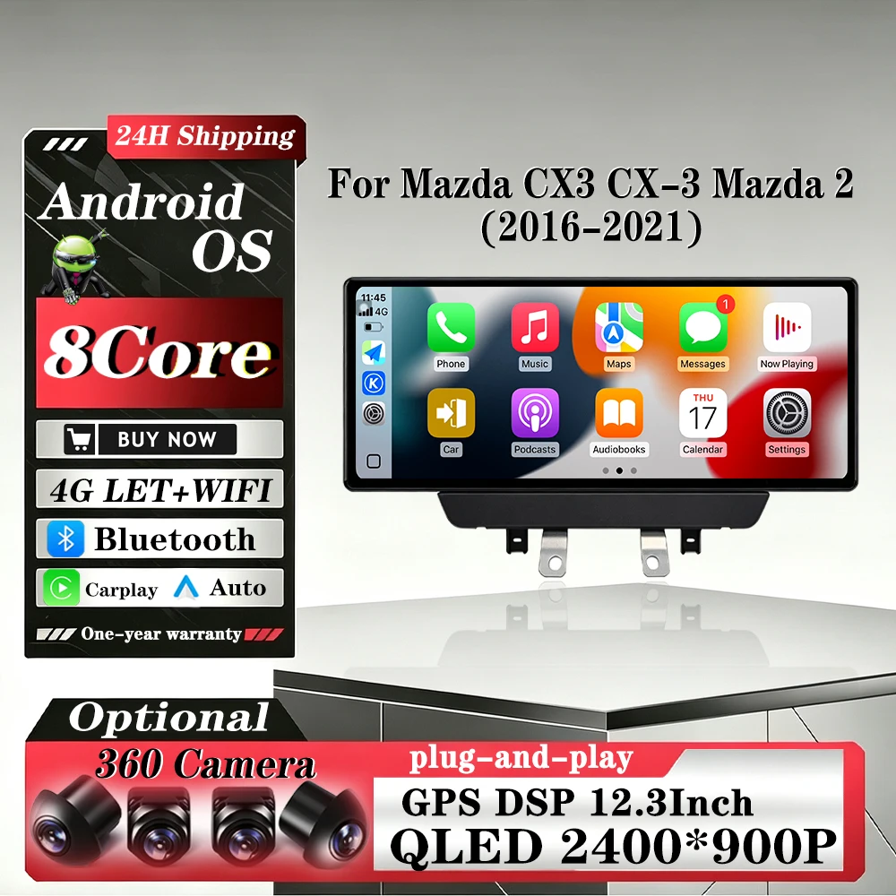 For Mazda CX3 CX-3 Mazda 2 2016-2021 Car Radio Multimedia Video Player Navigation GPS Auto Wireless Carplay Bluetooth 4G Wifi
